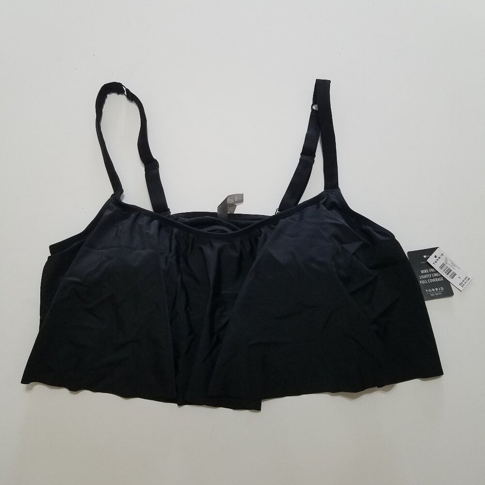 NWT Torrid Bikini Top Black Flounce Padded Swim Size 1
